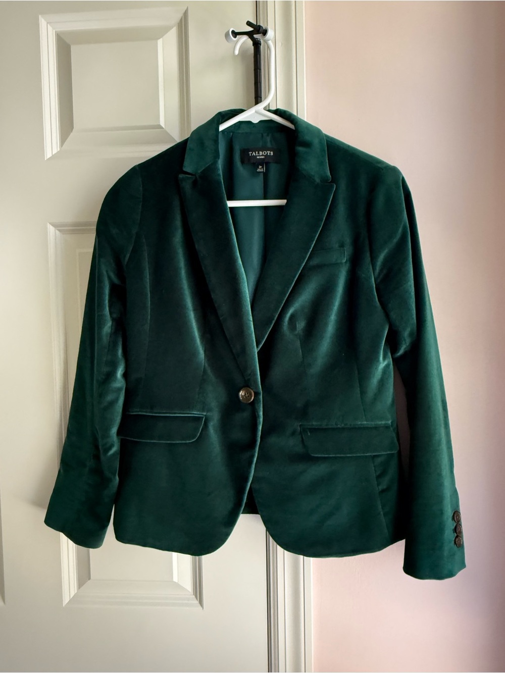 Talbots Deep Green Velvet Single-Button Blazer